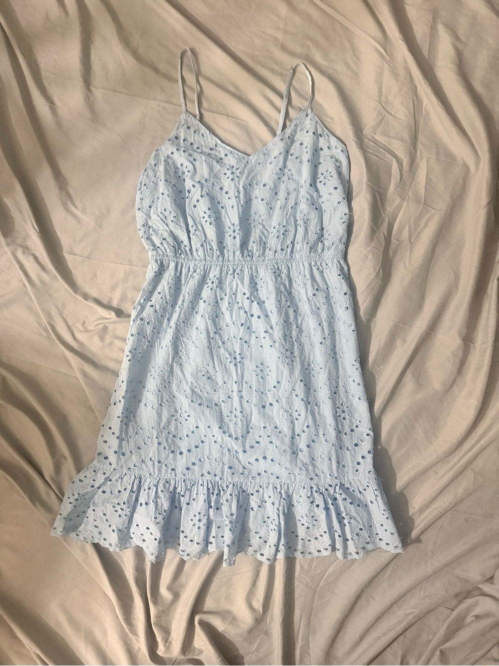 Japna Light Blue Eyelet Smocked Mini Dress NWT XL Cottagecore Sundress